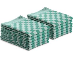 DoubleDry Theedoeken set - 12 stuks - 50x70 cm - 100% katoen - blokpatroon - geblokt - horeca ruit - groen
