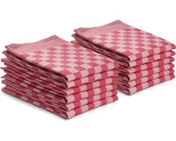 DoubleDry Theedoeken set - 12 stuks - 50x70 cm - 100% katoen - blokpatroon - geblokt - horeca ruit - rood