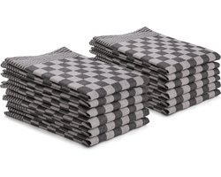 DoubleDry Theedoeken set - 12 stuks - 50x70 cm - 100% katoen - blokpatroon - geblokt - horeca ruit - zwart