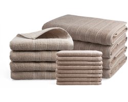 DoubleLife Handdoeken 16-delig Set - 100% Katoen, waarvan 50% Gerecyclede Katoen - GRS Gecertificeerd - Warm Sand