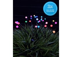 DoubleMM Solar LED RGB Tuinverlichting - Sfeerverlichting Vuurvliegjes - Buitenverlichting op Zonne Energie - Tuinverlichting - Prikspots Buiten - Waterdicht - 2x 10 LED Bolletjes