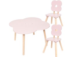 Douceur Bloemen Kindermeubel - Kindermeubelset - Kindermeubel - 1 Tafel + 2 Stoelen - Set voor Kinderen - MDF & Hout - Roze