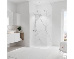 douche-achterwand, Decowanden.nl | DecoDesign Softtouch, steen marmer Bianco,  100x255 cm, wanddecoratie - muurdecoratie - badkamer wandpanelen - muurbekleding EP19010254 883