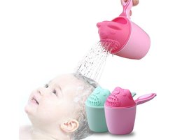Douche beker – Kraamcadeau – Haar wassen zonder shampoo in de ogen – Badgieter – Baby speelgoed – Tandenborstel houder – Roze