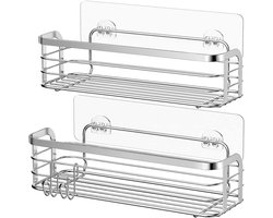 Douche caddy zelfklevend 2-pack - roestvrij staal - wandmontage - sterke hechting zonder boren - ShopVlot