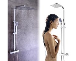 Douche - doucheset - regendouche - 30x30cm douchekop - rvs/messing - inclusief handdouchekop - thermostaatkraan