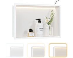 Douche Nis met LED - Inbouwrek Badkamer - Opbergen en Decoratie - Roestvrij Staal - 45x30 cm - Wit