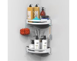 Douche Organizer Wandmontage zonder Boren - Hoekplank voor Badkamer Met Haken - 2 Pack