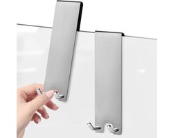 Douche-over-deurhaken - roestvrij staal - uitschuifbare haak - antislip sponspussen - frameloze glazen deuren - geschikt voor badkamer - zilver - set van 2.