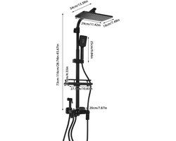 Douche - Regendouche - Douchewand - Douchekolom - Douchepanelen - LCD Douche Systeem met Thermostaat – Multifunctionele Regendouche met 4 Waterstanden – Verstelbare Hoogte 73-116 cm - Zwart