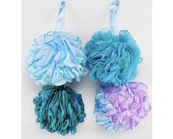 Douche spons - Bad spons - Massage spons - Relaxing - Bad cadeau set- Body scrub - Scrubber - Soft spons - 4 stuks voordeelset - Badkamer - Puff spons - Dierproefvrij - Luxe sponzen set- Sterk schuimend- Peeling effect-