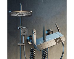 Douche Systeem Compleet - Douchesysteem - Regendoucheset - 4 Douchefuncties - Handdouche - Hoofddouche - Constante Watertemperatuur - Digitaal LED-display -Geweergrijs