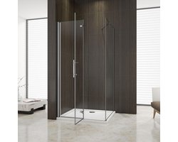 douchecabine 100x76x195cm met vaste zijpaneel, vouwdeur, douchedeur+zijwand, 6mm nano veiligheidsglas, vouwbare douchedeur,vaste douchewand en glazen draaideur