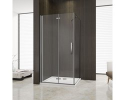 douchecabine 76x70x195cm met vaste zijpaneel, vouwdeur, douchedeur+zijwand, 6mm nano veiligheidsglas, vouwbare douchedeur,vaste douchewand en glazen draaideur