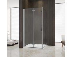 douchecabine 80x70x195cm met vaste zijpaneel, vouwdeur, douchedeur+zijwand, 6mm nano veiligheidsglas, vouwbare douchedeur,vaste douchewand en glazen draaideur