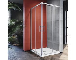 Douchecabine 90 x 90 cm met Douchebak en Glazen Schuifdeuren