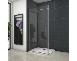 Douchecabine 90x100x185 cm,draaideur+zijwand , 6mm NANO EasyClean veiligheidsglas,chroom,90cm Stabilisatiestang