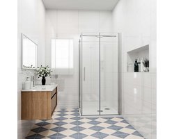 Douchecabine 90x70 - Douchehoek Douchewand - Badkamer Vernieuwen - Nano EasyClean Glas - 195 cm Hoog - Glans Chroom