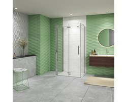 Douchecabine 90x90x90cm vouwdeur (U-vorm) +twee zijwanden ,NANO EasyClean veiligheidsglas,195cm hoog