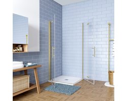 Douchecabine 95x100x195cm Opvouwbare 6mm NANO Easyclean veiligheidsglas goud aluminium profiel