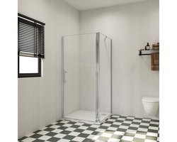 Douchecabine B:90xD:80xH:195cm, scharnierende deur met zijpanelen, 6mm transparant, gemakkelijk te reinigen gehard glas, stabilisatiestang 50cm, glanzend chromen profiel.