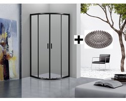 Douchecabine Kwartrond 90x90x200 cm 6 mm Nano Anti Kalk Veiligheidsglas met Zwart Aluminium omlijsting