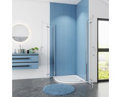 Douchecabine Kwartrond Camellia 90x90x195 Draaideur met Inklapbare Wand 6mm Helder Glas Chroom