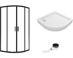 Douchecabine met douchebak 90x90 zwart sifon hoek inloop glazen deuren 185 cm