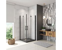 Douchecabine met twee vouwdeuren, mat zwart Profiel, B:100 x D:80 x H:195cm,6mm NANO EasyClean veiligheidsglas