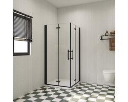 Douchecabine met twee vouwdeuren, mat zwart Profiel, B:90 x D:85 x H:195cm,6mm NANO EasyClean veiligheidsglas