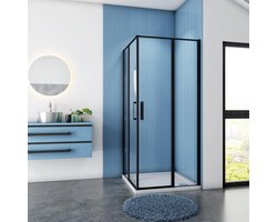 Douchecabine Vierkant Anemoon 90x90x185 Hoekinstap 6mm Helder Glas Antikalk Mat Zwart
