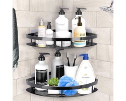 Douchecaddy Hoek - 2 Stuks Zelfklevend Opbergrek voor Badkamer en Keuken - Roestvrij Staal, Wandmontage, Zwart