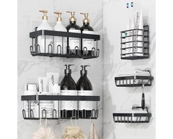 Douchecaddy Organizer Set - 5-pack Voor Badkamer en Keuken, Met Planken en Haken, Eenvoudig Te Monteren Zonder Boren