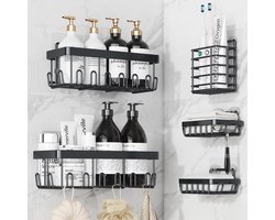 Douchecaddy Organizer Set - 5-pack Voor Badkamer en Keuken, Met Planken en Haken, Eenvoudig Te Monteren Zonder Boren