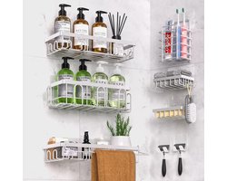 Douchecaddy Set - Badkamer Organizer - Spullen Opbergen - Zonder Boren - 9 Delig - Wit