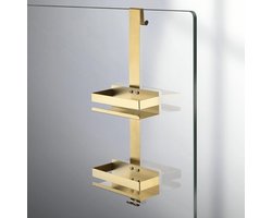 Douchecaddy Zonder Boren 2-Laags Doucheplank voor Glazen Deuren - Roestvrijstalen Badkamerrek met Haak