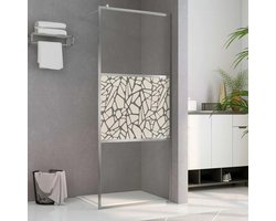 Douchedeur Inloopdouche - Glazen douchewand - Badkamer Moderniseren - Steen Design Glas - 90 x 195 cm - Zilverkleurig