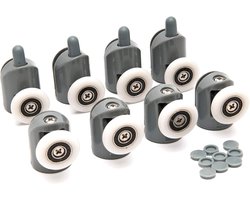 Douchedeur Roller Katrol - Doucheruimte Accessoires - Opknoping Wiel voor Schuifdeur - Bovenkant en Botter Vaste Enkel Wiel - Vervangende Accessoires voor Douchedeuren (8 Stuks)