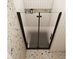 Douchedeur vouwdeur 120x195cm niche douchedeur 6mm nano veiligheidsglas ondoorzichtige matte middenstrook Mat Zwart Profiel