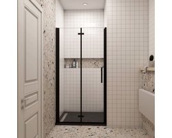 Douchedeur vouwdeur 90x185cm,niche douchedeur,6mm Helder Veiligheidsglas Easyclean,Mat Zwart Profiel