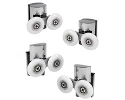 Douchedeurwieltjes - 4 Stuks - Douchecabine Wielenset - Zinklegering en nylon - Schuifdeurwielen - 2 Boven en 2 Onderste - Douche deur Rollers - Wielen - Geleiders Rolletjes - Schuifdeur Katrollen - Voor badkamer deuren glazen - Ø23mm - Zilver