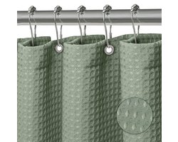 Douchegordijn - 12 stevige ringen - meteen klaar voor gebruik - Polyester douchegordijn - Waterdicht - Wasbaar 180x200 cm - Wafel Groen