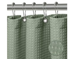 Douchegordijn - 12 stevige ringen - meteen klaar voor gebruik - Polyester douchegordijn - Waterdicht - Wasbaar 180x200 cm - Wafel Groen