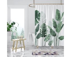 Douchegordijn 120 x 180 cm schimmelwerend waterafstotend groene bladeren planten - polyester wasbaar - 12 douchegordijnringen douchegordijn 120x200