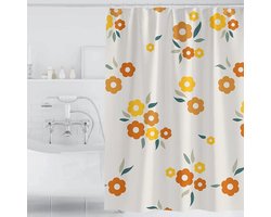 Douchegordijn 120 x 200 cm Badgordijn EVA Waterdicht Anti Schimmel Badkamergordijn met 8 Douchegordijn Haken Wasbaar Shower Curtain voor Badkamer Badkuip - Oranje bloemen