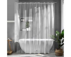 Douchegordijn 120x180 cm – Transparant, schimmelwerend PEVA-kunststof – Waterdicht & wasbaar – Magneten aan de onderzijde – Sneldrogend – Voor in bad (badkamer) – Inclusief 8 ringen