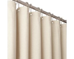 Douchegordijn 120x200cm met Smalle Linnenstructuur, Schimmelbestendig en Waterdicht, Inclusief 8 Plastic Haakjes, Voor Badkamer in Crème/Beige, Ideaal voor Modern Interieur