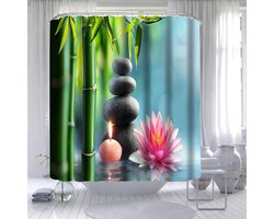 Douchegordijn 180 x 200 cm - 3D print steen bloem bamboe groen - Polyester waterafstotend