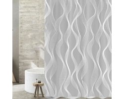 Douchegordijn 180 x 200 cm Badgordijn EVA Waterdicht Anti Schimmel Badkamergordijn met 12 Douchegordijn Haken Wasbaar Shower Curtain voor Badkamer Badkuip - Golven
