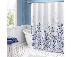 Douchegordijn 180 x 200 cm Badgordijn EVA Waterdicht Anti Schimmel Badkamergordijn met 12 Douchegordijn Haken Wasbaar Shower Curtain voor Badkamer Badkuip - Bloem blauw